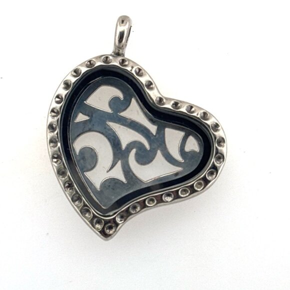 Estate Silver Tone Filigree Glass Heart Locket Pendant No Chain 10g Vintage - Picture 1 of 8
